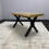 Durable Wooden Bench with X-Shaped Iron Legs, Curved Edge for Dining, Work, or Study 3