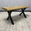 Durable Wooden Bench with X-Shaped Iron Legs, Curved Edge for Dining, Work, or Study 8