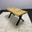 Durable Wooden Bench with X-Shaped Iron Legs, Curved Edge for Dining, Work, or Study 1