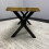 Durable Wooden Bench with X-Shaped Iron Legs, Curved Edge for Dining, Work, or Study 11
