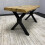 Durable Wooden Bench with X-Shaped Iron Legs, Curved Edge for Dining, Work, or Study 9