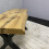 Durable Wooden Bench with X-Shaped Iron Legs, Curved Edge for Dining, Work, or Study 4