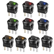 10pcs Light Switch 12v LED Toggle Switch 12v 3 Position Latching Spst Switch Round Button for Car Boat Home Appliances, with 5 Color