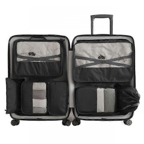 (Black) 7 Piece Suitcase Organizer Bag Luggage Organizer Cube Set Organizer