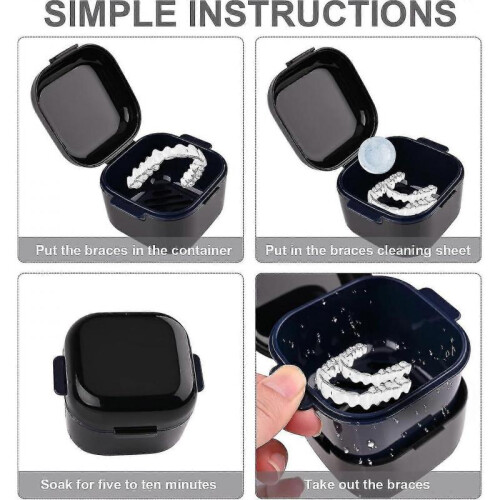 (Pink) Denture Case Denture Bath Box Case Dental Orthodontic Retainer False Teeth Storage Case Box With Strainer Denture Cups For Soaking Dentures 2