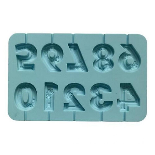 (blue) Practical High Temperature Resistant DIY Lollipop Flexible Numeric Shaped Modeling Chocolate Candy Mould for Home Baking Mold