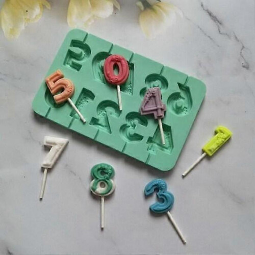(blue) Practical High Temperature Resistant DIY Lollipop Flexible Numeric Shaped Modeling Chocolate Candy Mould for Home Baking Mold 2