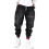(L, black) Men Harem Pants Drawstring Elastic Waist Ankle-banded Pockets Solid Color Plus Size Loose Hip 1