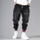 (L, black) Men Harem Pants Drawstring Elastic Waist Ankle-banded Pockets Solid Color Plus Size Loose Hip 2