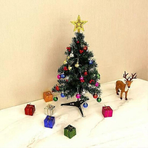 (B, multicolor) Mini Artificial Christmas Tree with LED Lights Vibrant Color Realistic Looking Reusable Easy Assembly Small Xmas Tree Desktop Decor 1