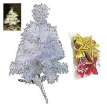 (B, warm white) Mini Artificial Christmas Tree with LED Lights Vibrant Color Realistic Looking Reusable Easy Assembly Small Xmas Tree Desktop Decor