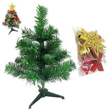 (A, warm white) Mini Artificial Christmas Tree with LED Lights Vibrant Color Realistic Looking Reusable Easy Assembly Small Xmas Tree Desktop Decor