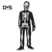 (L, black) 1 Set Kids Halloween Costume with Gloves And Hat Skeleton Print Luminous Carnival Cosplay Masquerade Theme Jumpsuit