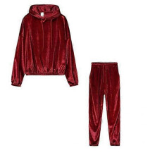 (S, wine red) 2 Pcs/Set Stylish Women Hoodie Sweatpants Set Solid Color Keep Warm Hat Casual Women Winter Tracksuit Women Clothes
