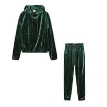 (2XL, dark green) 2 Pcs/Set Stylish Women Hoodie Sweatpants Set Solid Color Keep Warm Hat Casual Women Winter Tracksuit Women Clothes