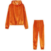 (S, orange) 2 Pcs/Set Stylish Women Hoodie Sweatpants Set Solid Color Keep Warm Hat Casual Women Winter Tracksuit Women Clothes