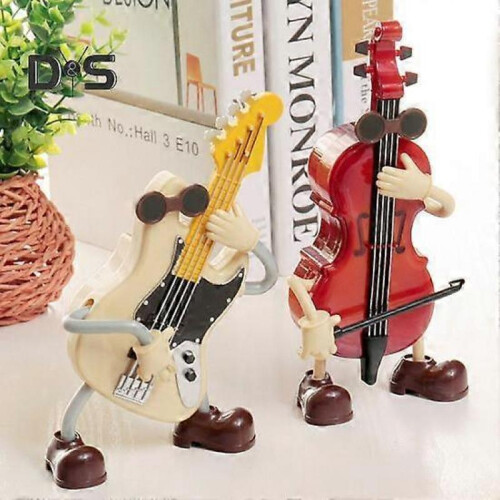 (red) Plastic Violin Music Box Ornament Clockwork Creative Hand Cranked Violin Guitar Music Box Ornament 1