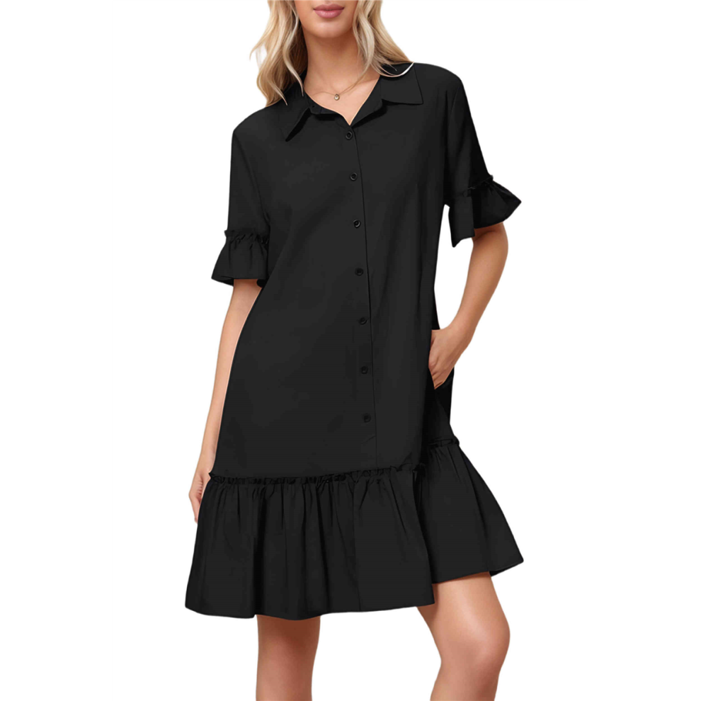 Robe chemise boutonnée d'été décontractée à volants pour femme