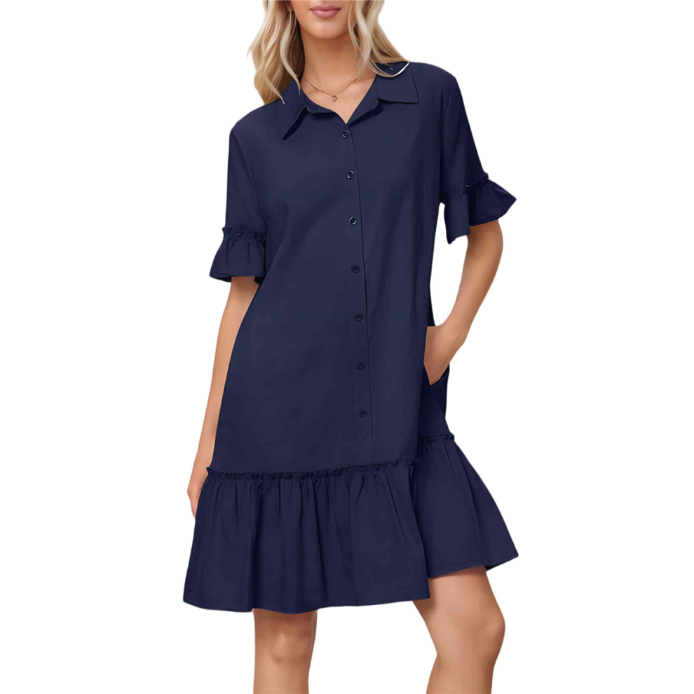 Robe chemise boutonnée d'été décontractée à volants pour femme