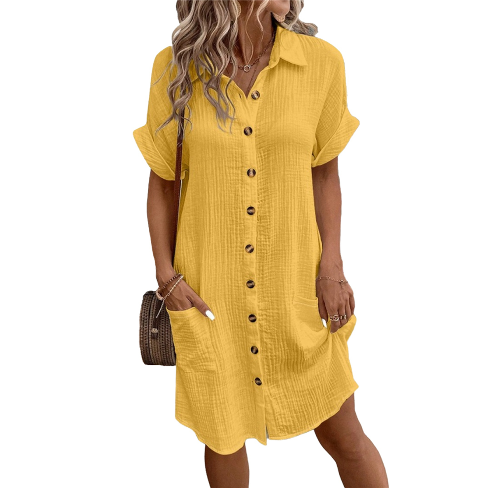 Chemise d'été décontractée en coton et lin pour femme, col en V et boutons
