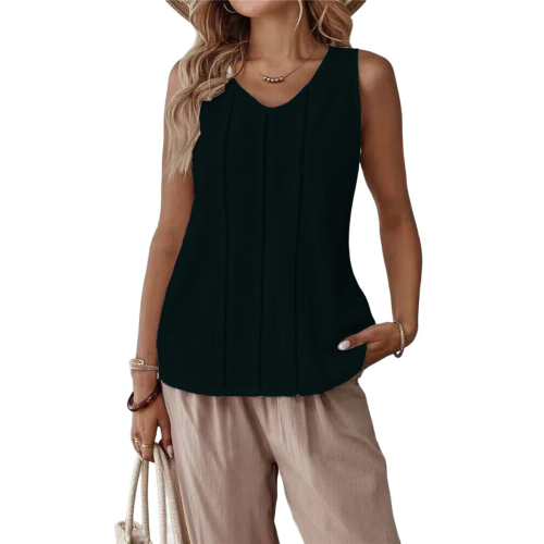 Canotte in lino per donna, estive, casual, larghe, a V 1