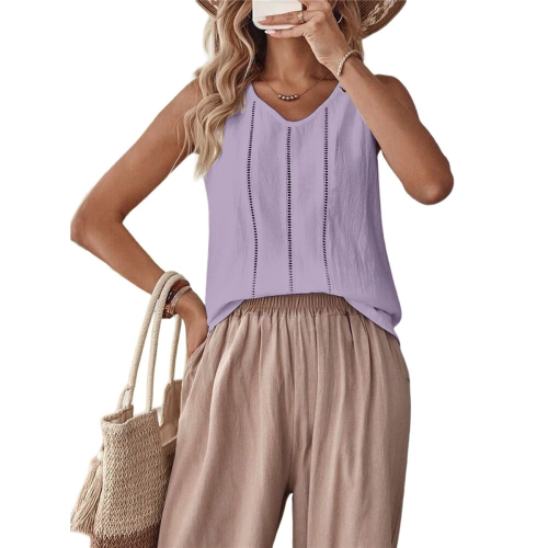 Canotte in lino per donna, estive, casual, larghe, a V 2
