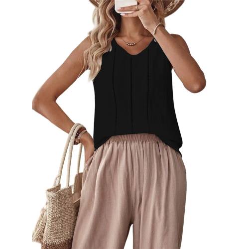 Canotte in lino per donna, estive, casual, larghe, a V 2
