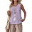 Canotte in lino per donna, estive, casual, larghe, a V 4