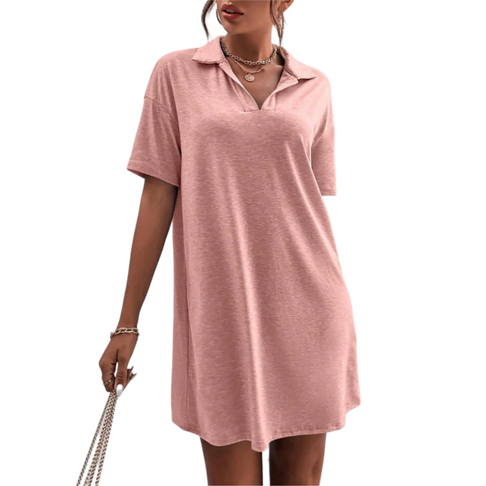 Vestido Holgado De Manga Corta Con Escote En V Para Mujer De Verano-image