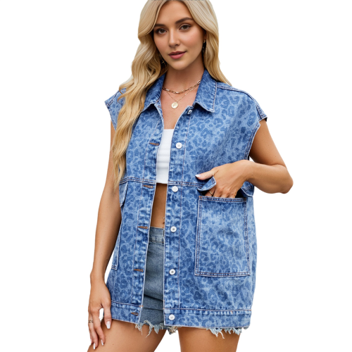 Chaleco vaquero vintage para mujer con botones extragrandes D 2
