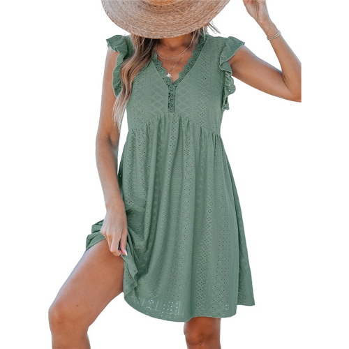 Abito cardigan a maniche corte con scollo a V e pizzo verde 1