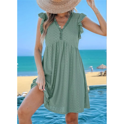 Abito cardigan a maniche corte con scollo a V e pizzo verde 2