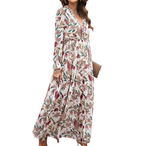 Γυναικείο Casual Boho Φόρεμα με Βαθιά Λαιμόκοψη V και Μακρυμάνικο S 2