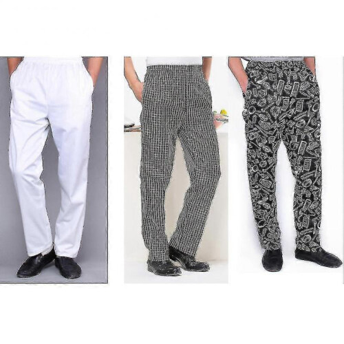 (L,6)Men Stripe Plaid Chili Printed Hotel Restaurant Kitchen Chef Work Long Pants 2
