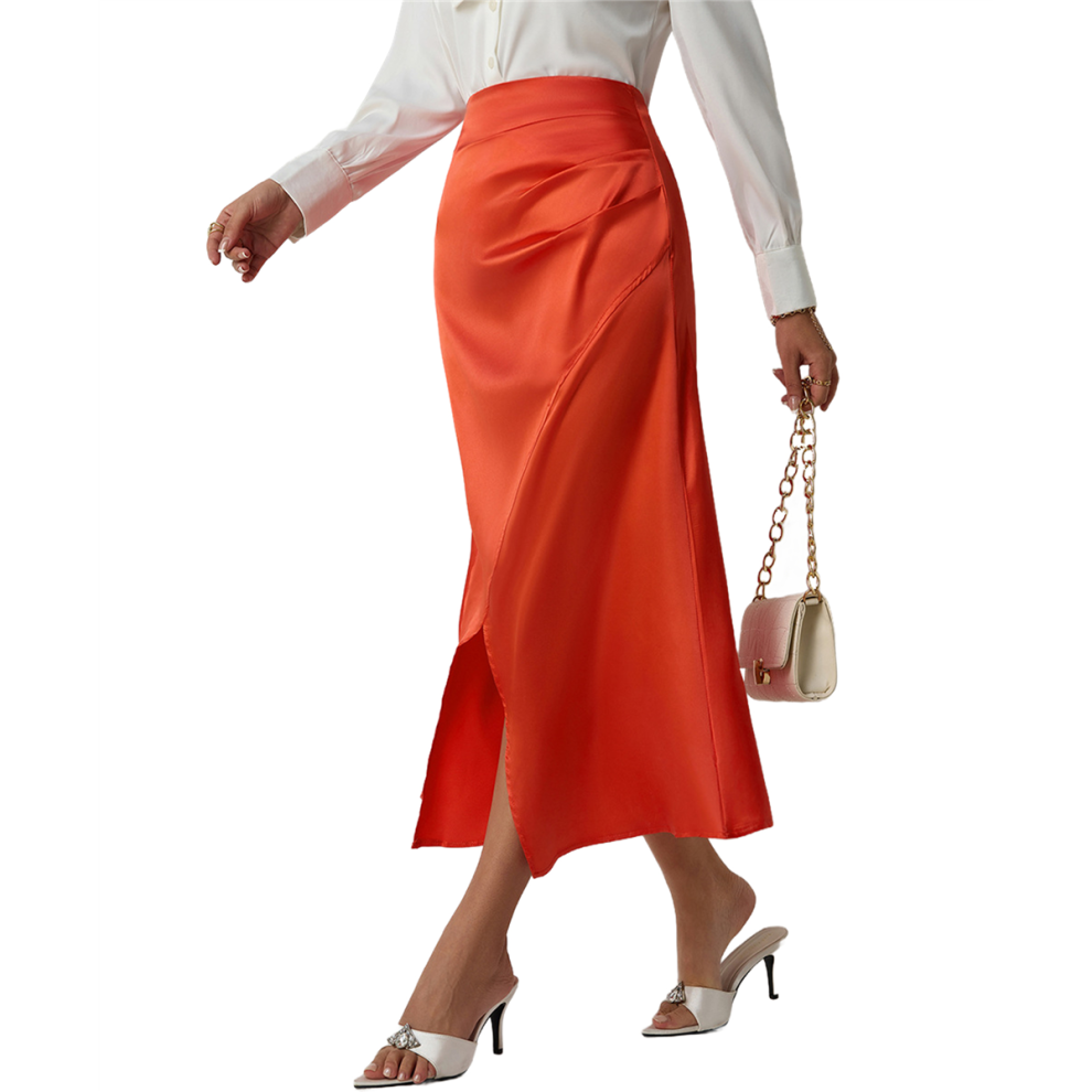 Jupe pour femme taille haute en satin de soie avec fermeture éclair