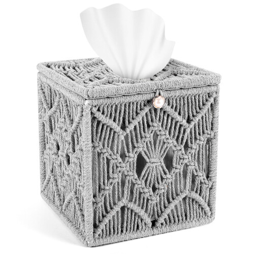 Tissue Box Cover Boho Decor Square Paper Holder wi 2