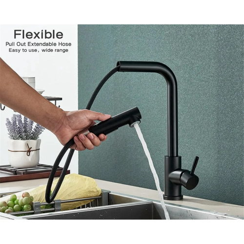 Black Pull Out Kitchen Sink Faucet Flexible 2 Mode 2