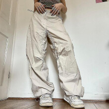 Women Casual Joggers Tech Pants Vintage Low Waist Drawstring Baggy Trousers Y2k Wide Leg Sweatpants