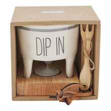Mud Pie Fonue Dip and Forks Set White 4 1/2 """" x 3 1/2 """" | forcella 4 """"