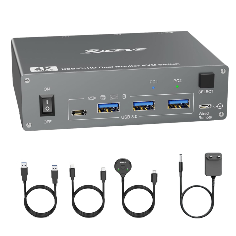 4K USB C KVM Switch 2 Monitors Computers,4K@60Hz