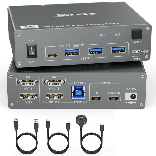 Διακόπτης KVM 4K USB C 2 οθόνες Υπολογιστές, 4K@60Hz 2