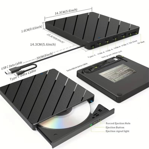 Unidade externa de CD/DVD para laptop, 7 em 1 USB Ultra 2