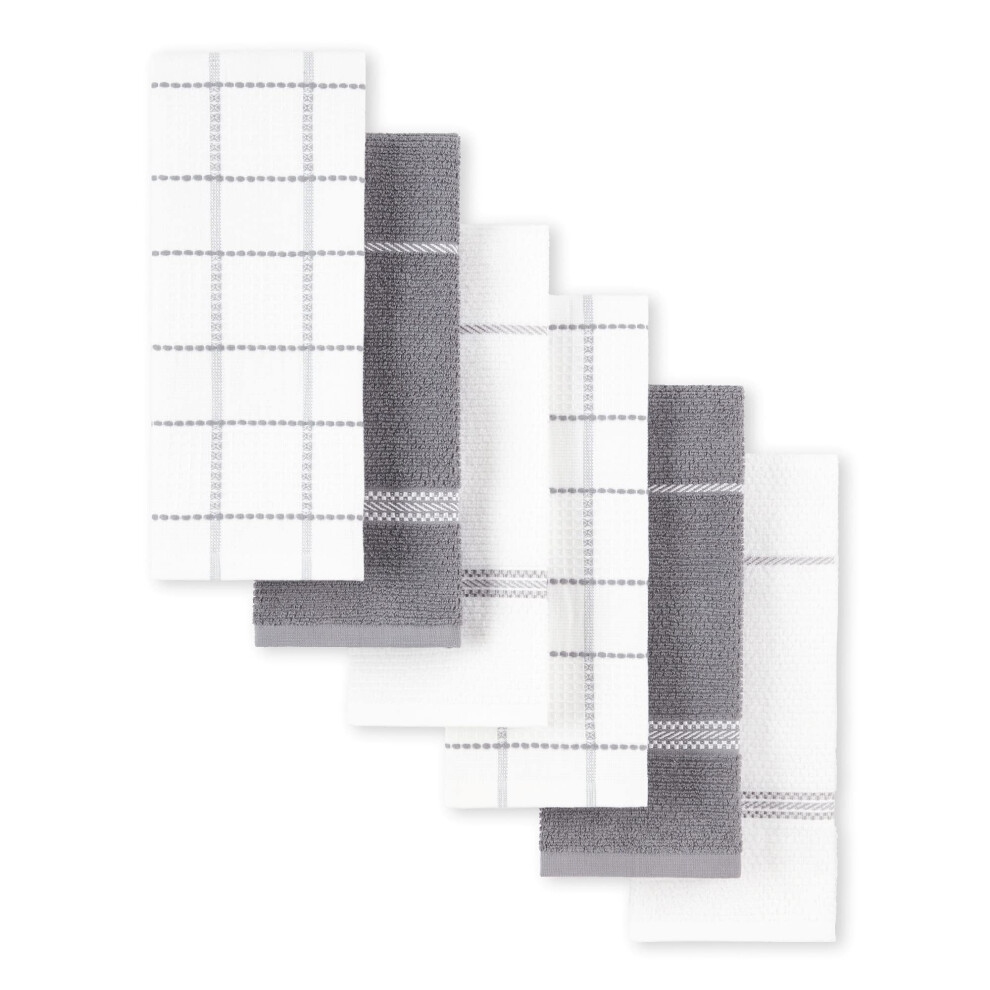 Martha Stewart Modern Waffle Kitchen Towel Set 6-Pack Grey 16""""x28""""