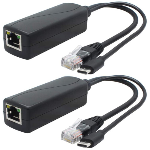 2-pack 5V Gigabit PoE-splitter, USB Type C, 48V naar