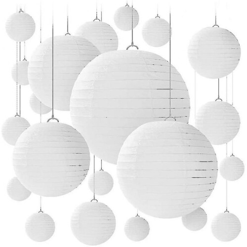 20 Pcs Round Lanterns with Wire Ribbing, Different Sized