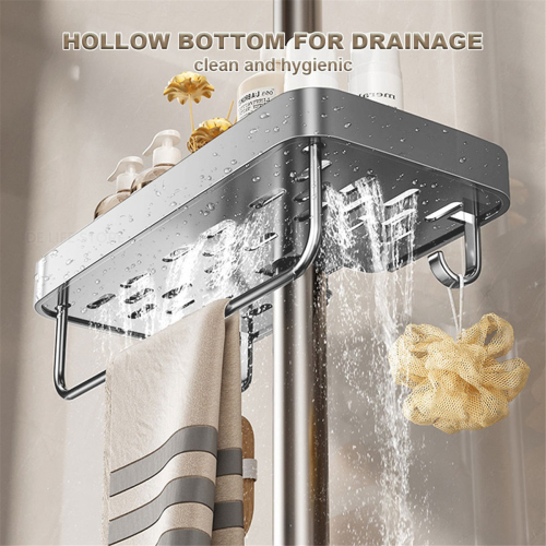 Aluminum Shower Shelf with Towel Rack, No-Drill Ba 2
