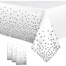Table Cloths Party, 3 Pack Acsergery Thicken Silver Dot Tablecloths