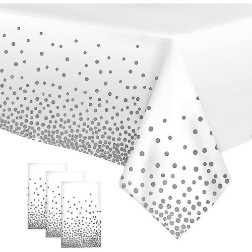 Table Cloths Party, 3 Pack Acsergery Thicken Silver Dot Tablecloths