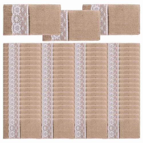 75Pcs Burlap Lace Cutlery Pouch Rustic Wedding Tab 2