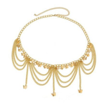 (C) Metallic Solid Color Waist Chain Heart Pendant Multi Layer Tassel Geometric Pattern